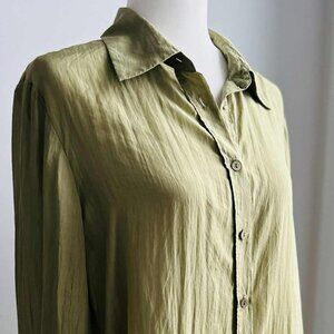Massimo Dutti Light Olive Pure Mulberry Silk Semi-Sheer Longline Shirt – US M